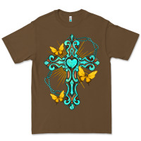Cacao cross with heart shaped gemstone and butterfly Premium Tee - texasbilliewilder