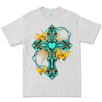 Dove Grey cross with heart shaped gemstone and butterfly Premium Tee - texasbilliewilder