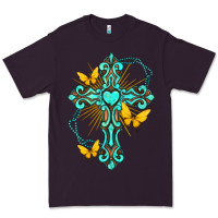 Plum cross with heart shaped gemstone and butterfly Premium Tee - texasbilliewilder