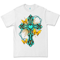 White cross with heart shaped gemstone and butterfly Premium Tee - texasbilliewilder