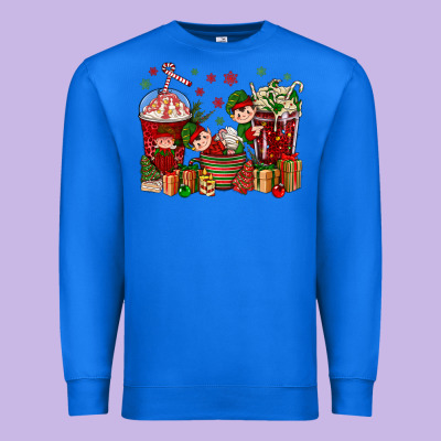 Elf Coffee Cups Christmas Premium Sweatshirt Designed By Bundleandbundleshop