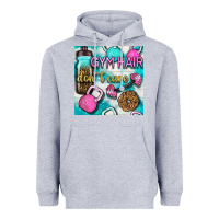 Heather Grey gym hair don't care clasp and water bottle with glitter seamless patte Heavyweight Hoodie - BundleAndBundleShop