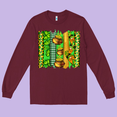 St Patricks Gnomes And Cloves With Leopard  Brushstrokes Long Sleeve Tee Designed By Artiststas