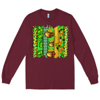 Burgundy st patricks gnomes and cloves with leopard  brushstrokes Long Sleeve Tee - Artiststas