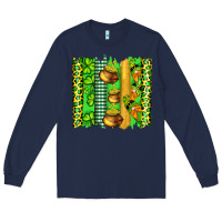 Navy st patricks gnomes and cloves with leopard  brushstrokes Long Sleeve Tee - Artiststas