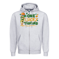 Heather Grey one lucky teacher Zipper Hoodie - MaliasSmallBusiness