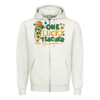 Oatmeal Heather one lucky teacher Zipper Hoodie - MaliasSmallBusiness