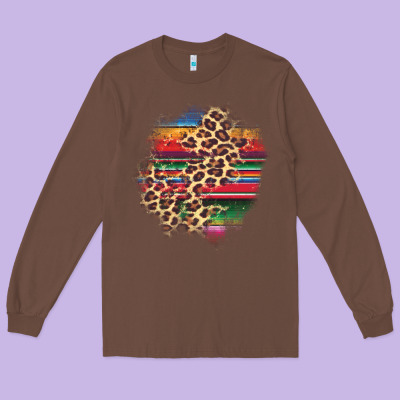 Serape Leopard Patch Long Sleeve Tee Designed By Adodesignshop