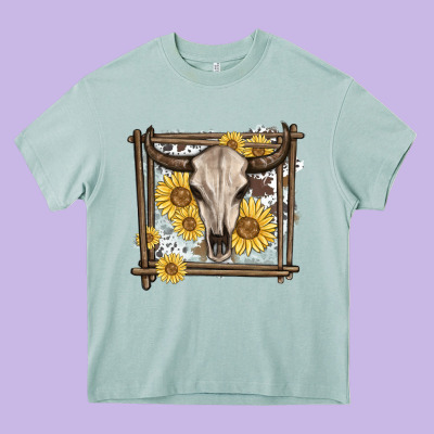 Western Bull Skull Heavy Core Tee Designed By Maliassmallbusiness