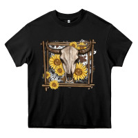 Black western bull skull Heavy Core Tee - MaliasSmallBusiness