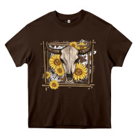 Chocolate Brown western bull skull Heavy Core Tee - MaliasSmallBusiness