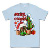 Dusty Blue merry cowgirl  boots and cactus with gifts Classic Tee - AdoDesignShop