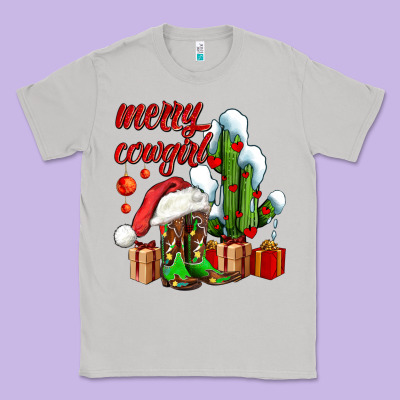 Merry Cowgirl  Boots And Cactus With Gifts Classic Tee Designed By Adodesignshop