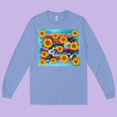 Serape Cowhide Sunflower Long Sleeve Tee Designed By Adodesignshop