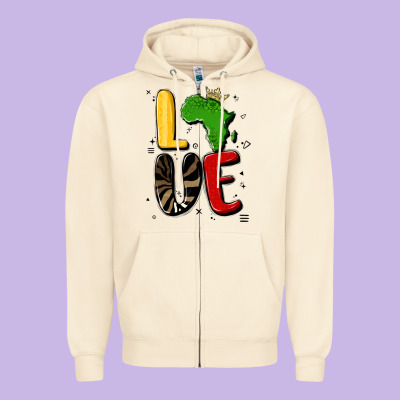 Africa Love Zipper Hoodie Designed By Maliassmallbusiness