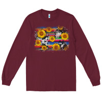 Burgundy serape cowhide sunflower background Long Sleeve Tee - AdoDesignShop