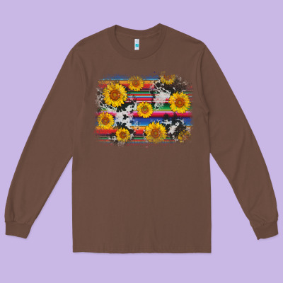 Serape Cowhide Sunflower Background Long Sleeve Tee Designed By Adodesignshop