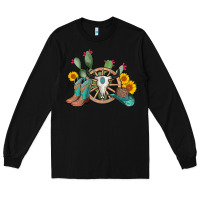 Black wheel bull skull western cowboy Long Sleeve Tee - AdoDesignShop