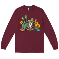 Burgundy wheel bull skull western cowboy Long Sleeve Tee - AdoDesignShop