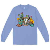Colony Blue wheel bull skull western cowboy Long Sleeve Tee - AdoDesignShop