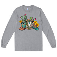 Heather Grey wheel bull skull western cowboy Long Sleeve Tee - AdoDesignShop