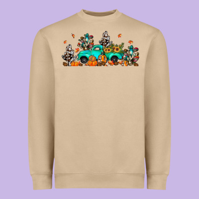 Fall Cactus Pumpkin Truck Heavyweight Sweatshirt Designed By Jahusdesignshop