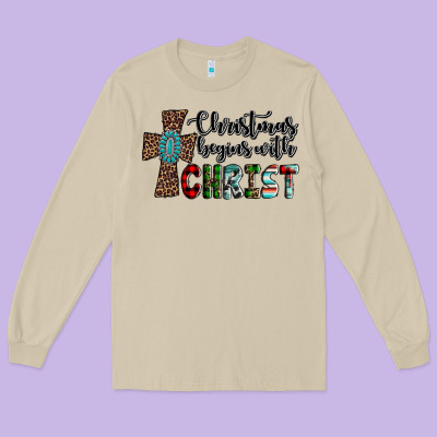 Christmas Begins With Christ Long Sleeve Tee Designed By Adodesignshop