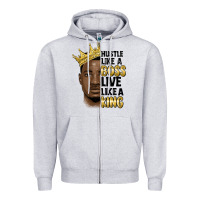 Heather Grey hustle like a boss live like a king malia Zipper Hoodie - MaliasSmallBusiness