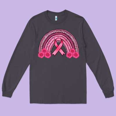 Breast Cancer Rainbow Long Sleeve Tee Designed By Adodesignshop