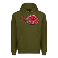 Army Green kiss with leopard and hearts Premium Hoodie - RanaPortraitStore