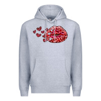 Heather Grey kiss with leopard and hearts Premium Hoodie - RanaPortraitStore