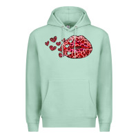 Seafoam kiss with leopard and hearts Premium Hoodie - RanaPortraitStore