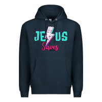 Navy jesus saves Premium Hoodie - JahusDesignShop
