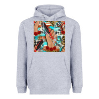 Heather Grey hairdresser hand scissors and roses with serape leopard and cowhide se Heavyweight Hoodie - BundleAndBundleShop