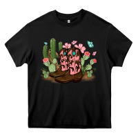 Black cowboy boots with cactus Heavy Core Tee - MaliasSmallBusiness
