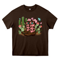 Chocolate Brown cowboy boots with cactus Heavy Core Tee - MaliasSmallBusiness