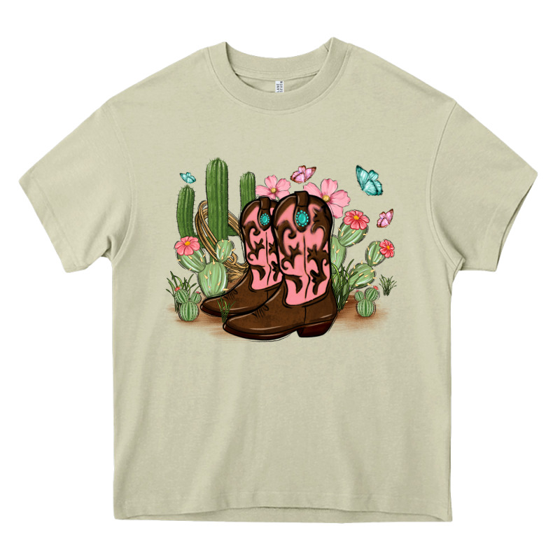Cowboy Boots With Cactus Heavy Core Tee by MaliasSmallBusiness | Teevron