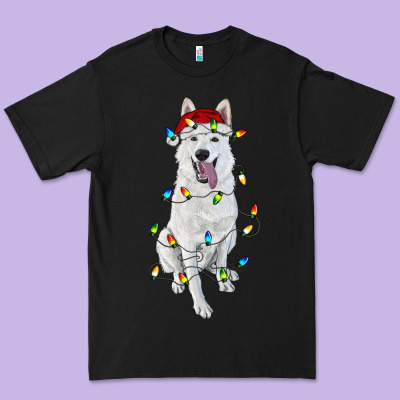 Premium Tee Christmas White Shepherd With Christmas Lights