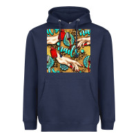 Navy hand and nail polish with turquoise gemstone and leopard seamless patt Heavyweight Hoodie - BundleAndBundleShop