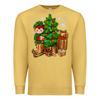 Antique Gold Christmas Elf With Gift Premium Sweatshirt - BundleAndBundleShop