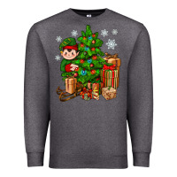 Charcoal Heather Christmas Elf With Gift Premium Sweatshirt - BundleAndBundleShop