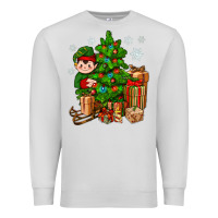 Dove Grey Christmas Elf With Gift Premium Sweatshirt - BundleAndBundleShop