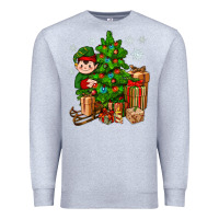 Heather Grey Christmas Elf With Gift Premium Sweatshirt - BundleAndBundleShop