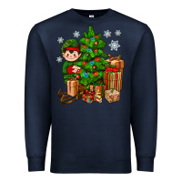 Navy Christmas Elf With Gift Premium Sweatshirt - BundleAndBundleShop