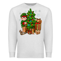 Oatmeal Heather Christmas Elf With Gift Premium Sweatshirt - BundleAndBundleShop