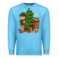 Ocean Blue Christmas Elf With Gift Premium Sweatshirt - BundleAndBundleShop