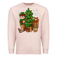 Pale Pink Christmas Elf With Gift Premium Sweatshirt - BundleAndBundleShop