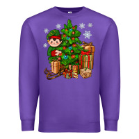 Purple Christmas Elf With Gift Premium Sweatshirt - BundleAndBundleShop