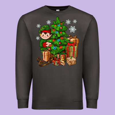Christmas Elf With Gift Premium Sweatshirt Designed By Bundleandbundleshop