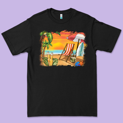 Sunset Beach Background Premium Tee Designed By Barkaloodesign